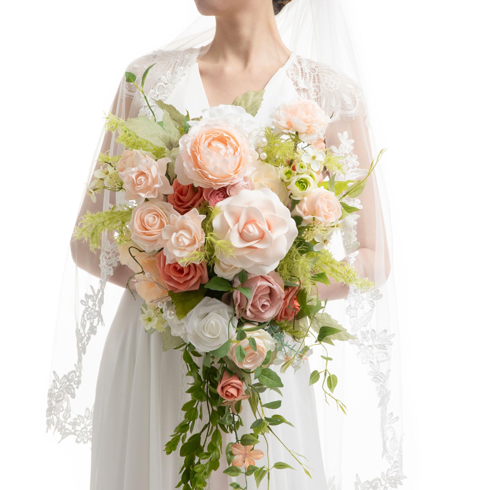 Photo 1 of Ling's moment Pink Bride Bouquet - 15 Inch Wedding Blush Garden Artificial Flowers for Bride