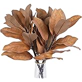 Lovmeety 4Pcs Fall Artificial Magnolia Stems Real Touch Yellow Fake Magnolia Leaves Faux Magnolias Leaf Branches Fake Magnolias Fall Plant for Autumn Floral Arrangements Wedding Party Home Decor