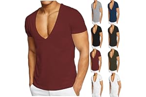 CAITS Men's Deep V-Neck T-Shirts Short Sleeve Tops Workout Tees Workout Tshirts Gym Athletic Undershirts Slim Fit Activewear