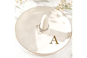 Yoqanr Ceramic Initials Jewelry Tray Ring Dish With Personalized A-Monogrammed Engagement Wedding Gifts, for Birthday Mother's Day for Women, Ceramic White 4.7" x2.4"