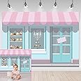 Mocsicka Ice Cream Parlor Backdrop 7x5ft Dessert Parlor for Girl Birthday Party Background Decorations Ice Cream Party Cake Table Decor Photoshoot Studio Props