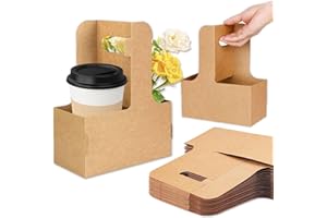 SOULITEM 2 Cup Drink Carrier with Handle: 50Pcs Disposable Cardboard Coffee Cup Holder, Kraft Paperboard Coffee Carrier for Hot Cold Drinks, Take Out Cup Carriers to Go Drinks Cup Holder Food Delivery (50PCs)
