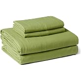 Amazon Basics Queen Bed Sheet, 4-Piece Bedding Set, Double Brushed Microfiber, Ultra Soft, Easy Care, Green