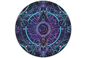MEAUDIWES Soft Round Mats Sacred Symbols Sun Moon Trippy Purpl Circle Area Rug for Room Nursery Living Room Dorm Home Decor Circular Floor Carpet Easy to Clean