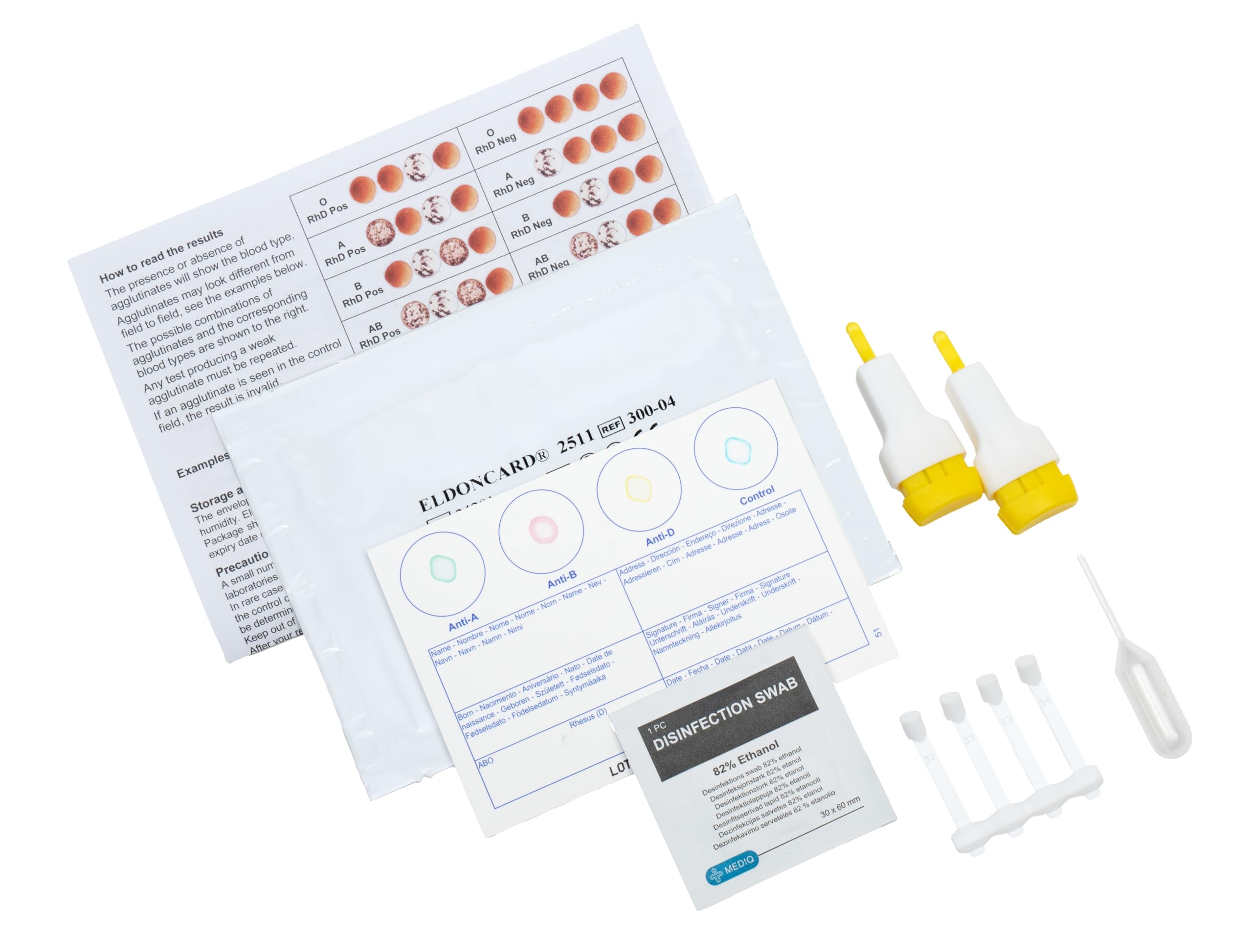 EldonCard Blood Type Test (Complete KIT) - Find Out if You are A, B, O, AB & RH- Results in Minutes - Air Sealed Envelope, Safety Lancet, Micropipette, Cleansing Swab - 1 Pack