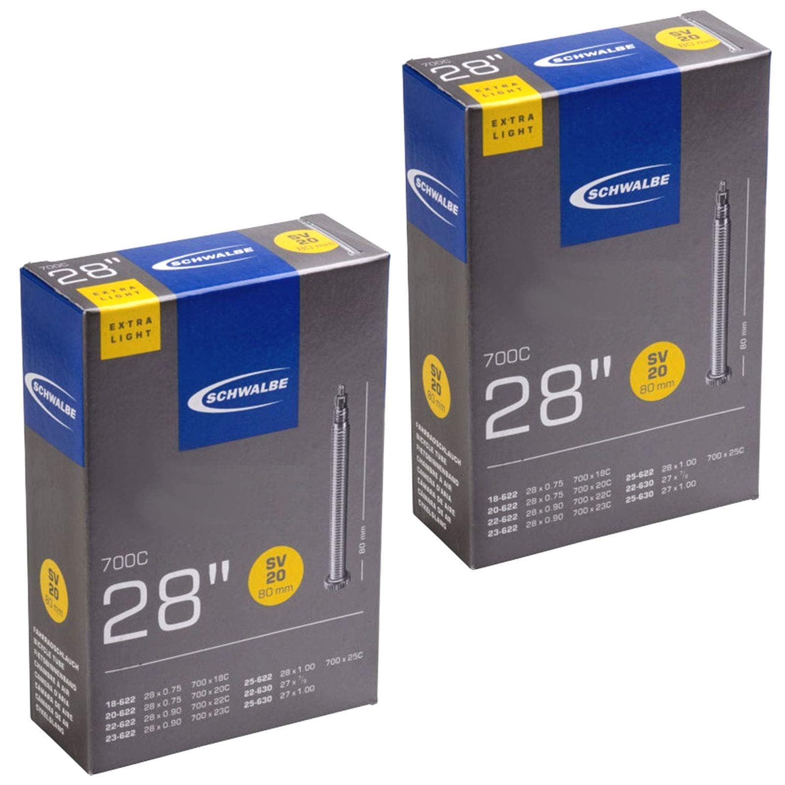 Schwalbe 700 x 18-25c Road Bike Inner Tubes - Presta 80mm Long Valve (Pair)