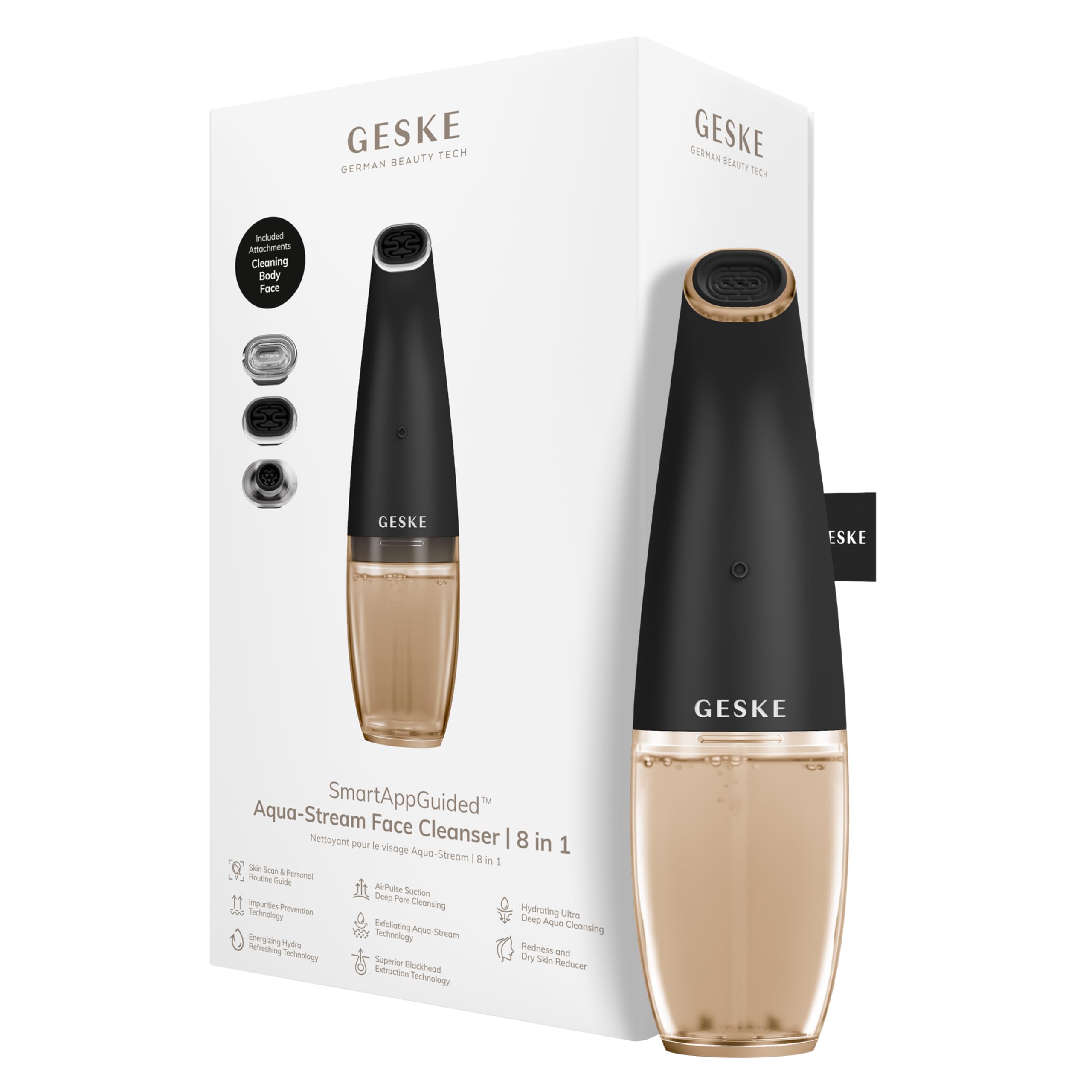 GESKE SmartAppGuided™ Aqua-Stream Face Cleanser | 8 in 1 | Deep Pore Cleansing | Impurities Prevention | Blackhead Extraction | Reduce Red & Dry Skin | Use with our Aqua-Stream Solution