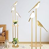 Gold Floor Lamps for Living Room, Modern Floor Lamp with Shelves, Mid Century Standing Lamp with 3 Adjustable LED Bird Lights