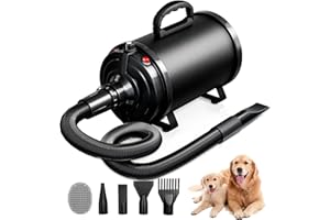 Blanlody Dog Dryer Pet Hair Blower High Velocity for Grooming, Blow 3800W/5.2HP for Large Dogs Sechoir Pour Chien with Stepless Adjustable Speed, 4 Different Nozzles and Dog Brush,Black
