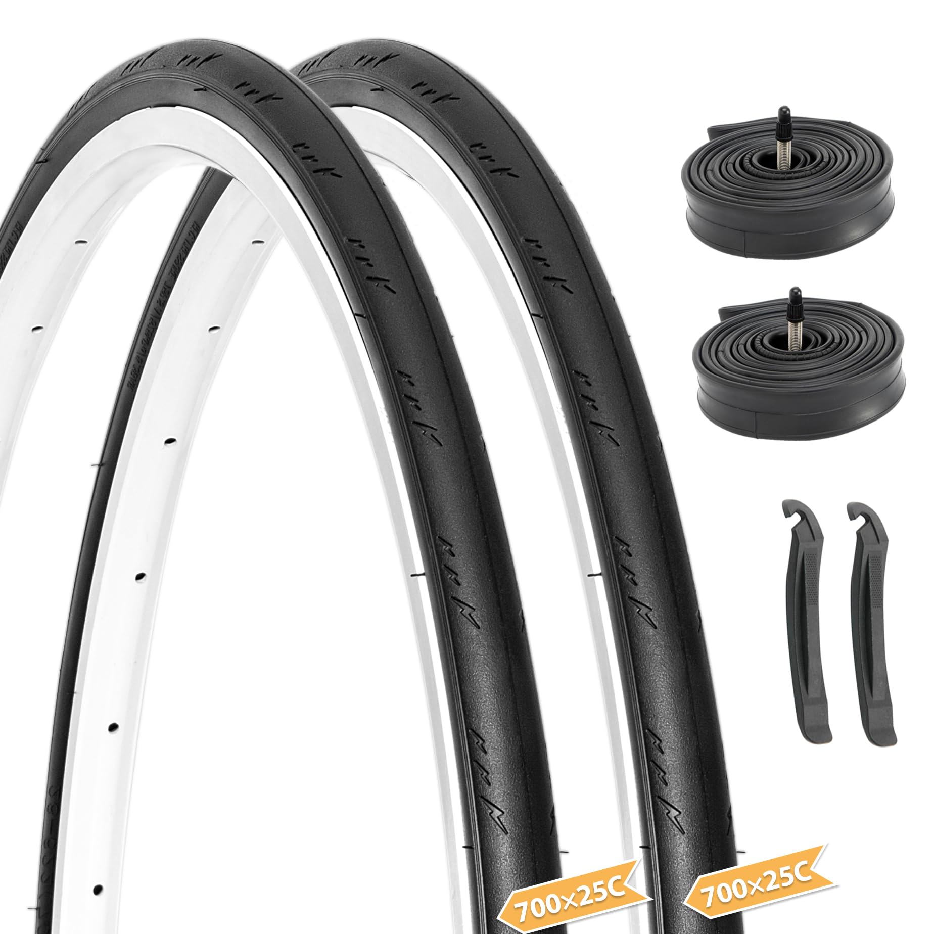 Photo 1 of Hycline Road Bike Tires Set: 2-Pack 700x25C(25-622) Folding Replacement Puncture-Resistant Bicycle Tires and 2 Pcs 700x25-28C Inner Tubes Presta Valve with Tire Levers for City Commuter Road