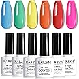 RARJSM Colorful Stained Glass Gel Nail Polish Set 6pcs Clear Crytal Blue Green Yellow Orange Red Neon Pink Series Transparent Sheer Amber Milky Gel Varnish LED UV Curing Requires French Manicure