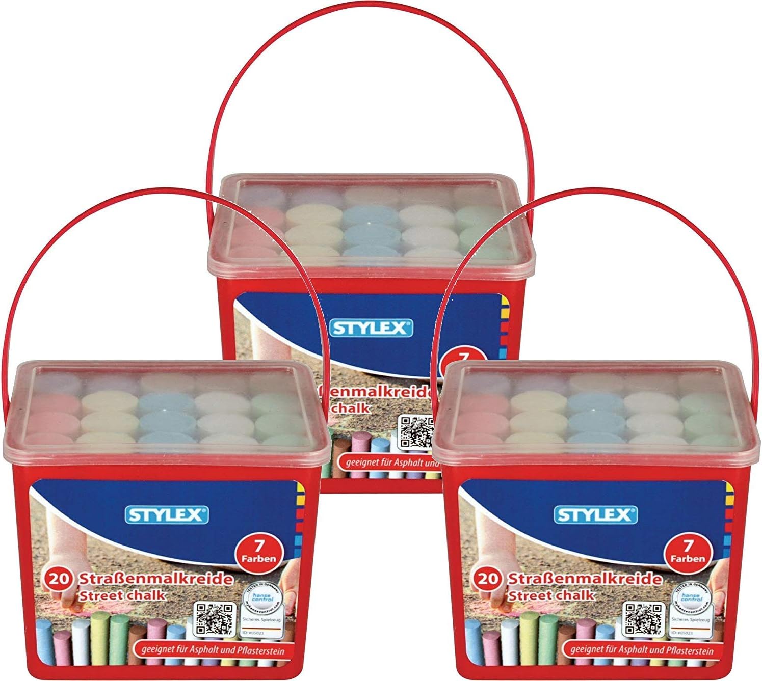Stylex 48104 Straßenkreide, Mehrfarbig (3X 20er Eimer eckig)