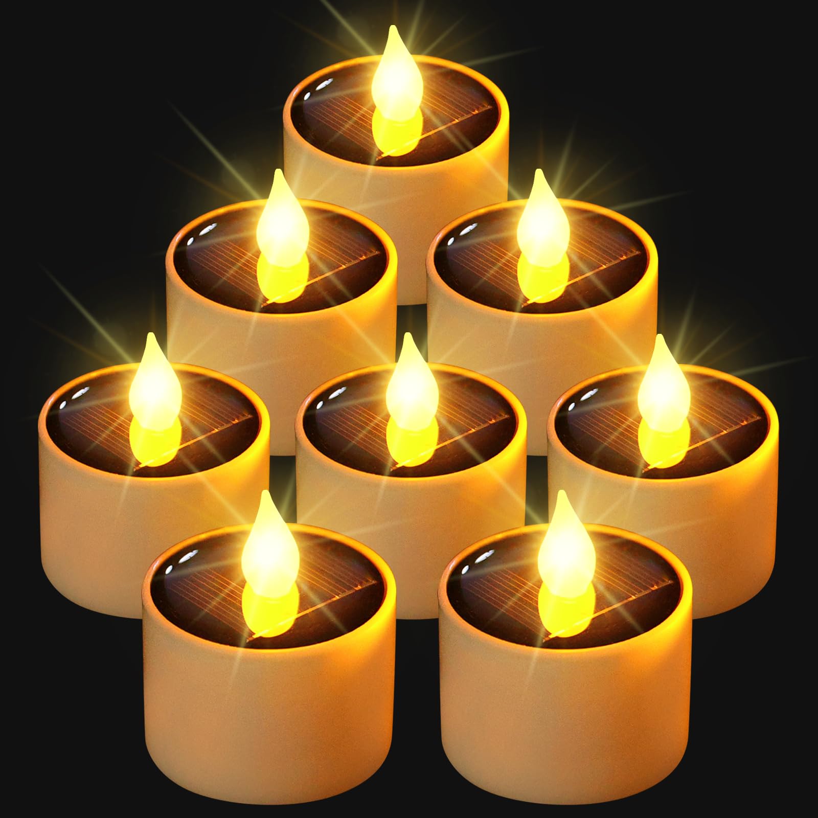 Photo 1 of VOOKRY 8 Pcs Solar Candles Outdoor Waterproof - Solar Tea Lights Rechargeable Flickering Flameless Lamp Nightlights LED Candle Lights for Lanterns Bedroom Camping Party Home Decorations, 2.3''x2.1''