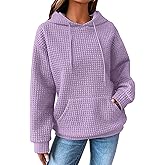 SHEWIN Womens Hoodies Casual Long Sleeve Drawstring Waffle Pullover Tops Loose Hooded Sweatshirt with Pocket