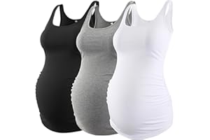 Tjukufpa Women Maternity Tank Tops 3 Pack Rib Side-Shirred Sleeveless Pregnancy Basic Shirt