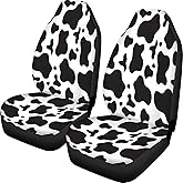 Dreaweet 2 Pcs Cute Cow Print Car Front Seat Covers,Cute Cow Pattern Auto Bucket Seats Protector Fit for SUV/Trucks/Sedans
