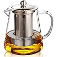 Glass Teapot (25oz/750ml) MJZQCD with Removable Stainless Steel Infuser,Glass Tea Pot transparent Stovetop tea Kettle,Blooming and Loose Leaf Tea Maker,Microwave & Dishwasher Safe