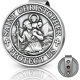 RYYOF St Christopher Medal for Car - Visor Clips for Cars, Christian Car Accessory, Double-Sided Saint Christopher Medal, New Driver Gifts, Drive Safe Visor Clip for Families, Friends