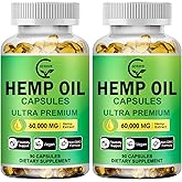 (2-Pack) High Potency Hemp Oil Capsules - 180 Veggie Softgels - 60,000 Maximum Strength, Immune System Support, Focus Calm, Relaxation, Mood, Pure Extract, Organic, Vegan, Non-GMO
