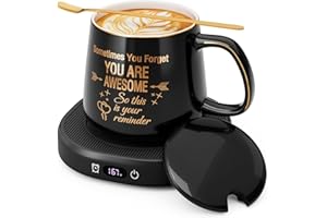 LOUTYTUO Coffee Mug Warmer & You are Awesome Mug Set, Electric Cup Warmer for Desk Office Home, Beverage Warmer with 4 Temperature Setting, 8-Hours Auto Shut Off, Best Birthday Present Ideas for Women Man