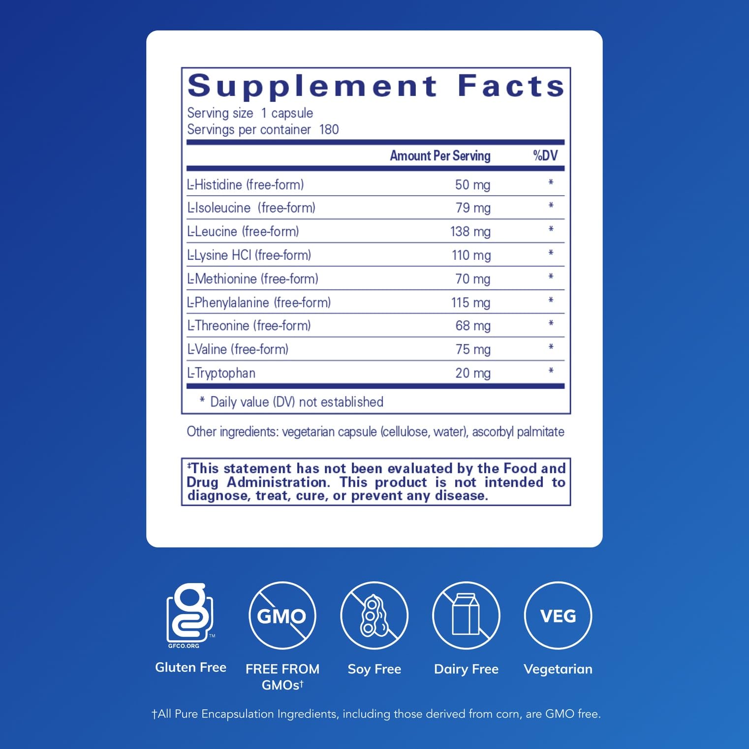 Pure Encapsulations Essential Amino Acids - Muscle Recovery Support & Health* - with Leucine, Threonine & Tryptophan - 180 Capsules