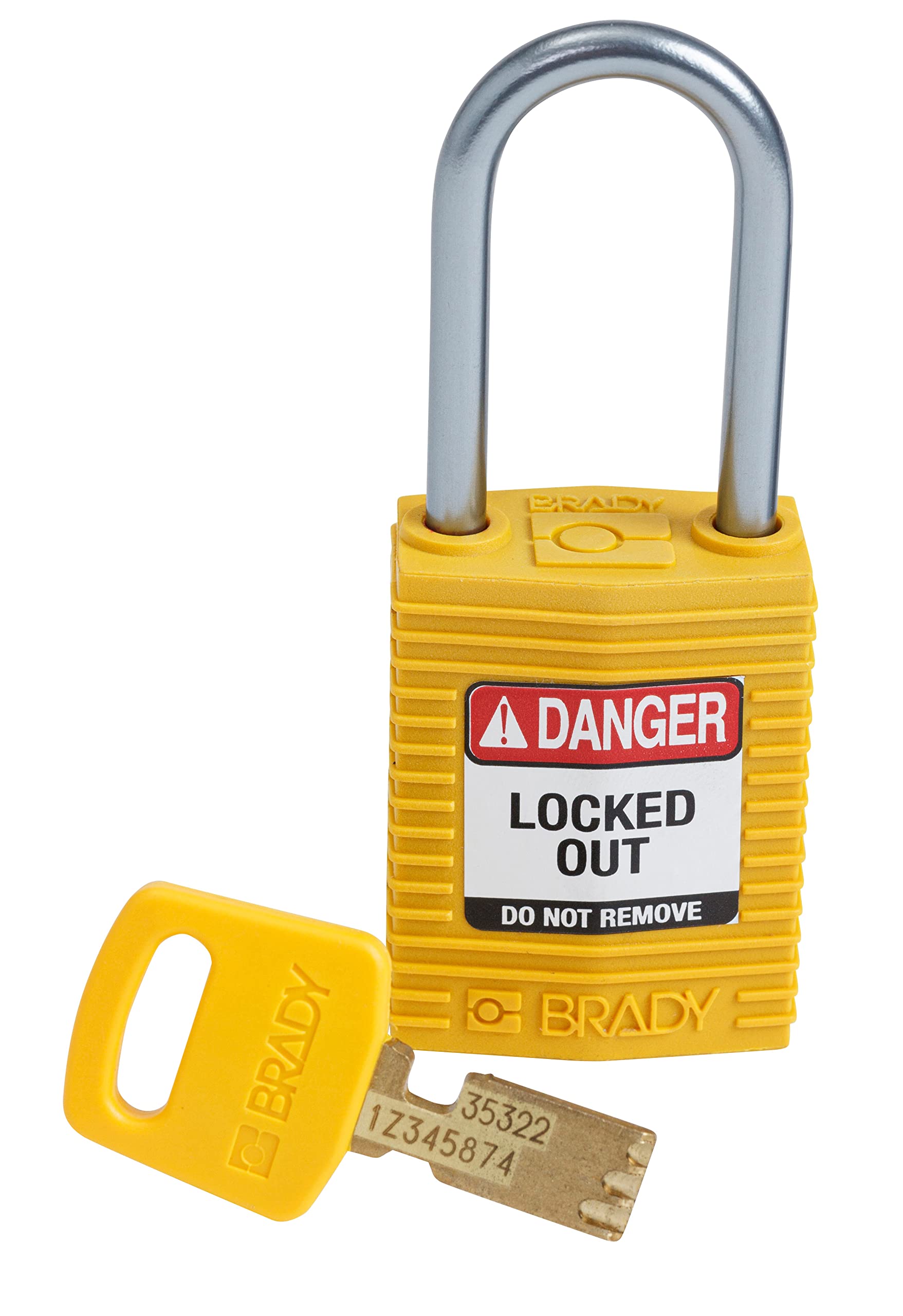Brady CPT-YLW-38AL-KD SafeKey Padlock, Yellow, 3.0 in H x 1.25 in W x 0.75 in D