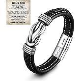Son's Infinity Knot Bracelet, Forever Linked Together Bracelet for My Son To My Son Infinity Knot Leather Bracelet From Mom Stainless Steel Engraved Jewelry for Birthday Christmas