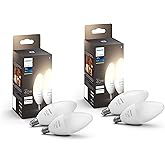 Philips Hue Smart 40W B39 Candle-Shaped LED Bulb - Soft Warm White Light - 4 Pack - 450LM - E12 - Indoor - Control with Hue A
