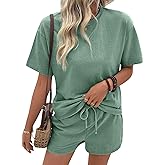SHEWIN Women's 2 Piece Sets Short Sweat Matching Lounge Set Cotton Comfy Clothes Summer Outfits Airport Loungewear