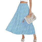LYANER Women's Elastic High Waisted Ruched Tiered Ruffle Hem Long Skirt with Pockets