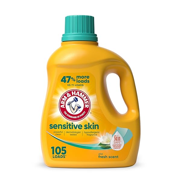 ARM & HAMMER SENSITIVE SKIN LIQUID LAUNDRY DETERGENT, FRESH SCENT, 105 FL OZ, 105 LOADS