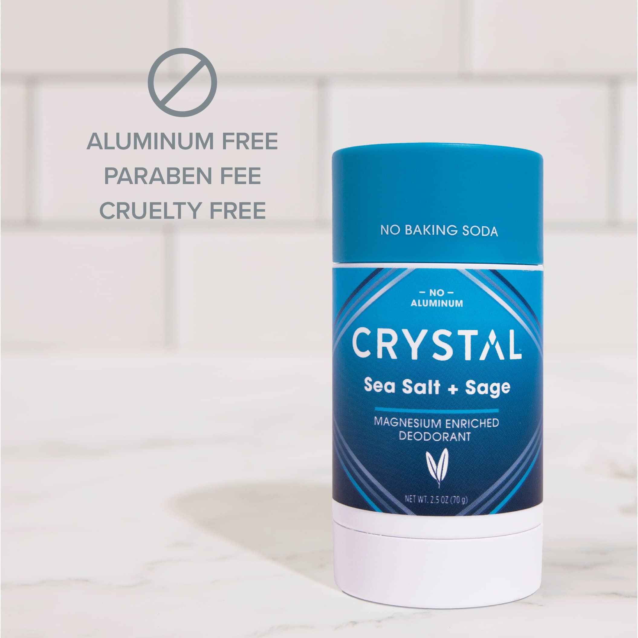 Crystal Magnesium Solid Stick Natural Deodorant, Non-Irritating Aluminum Free Deodorant for Men or Women, Safely and Effectively Fights Odor, Baking Soda Free, Sea Salt + Sage, 2.5 oz