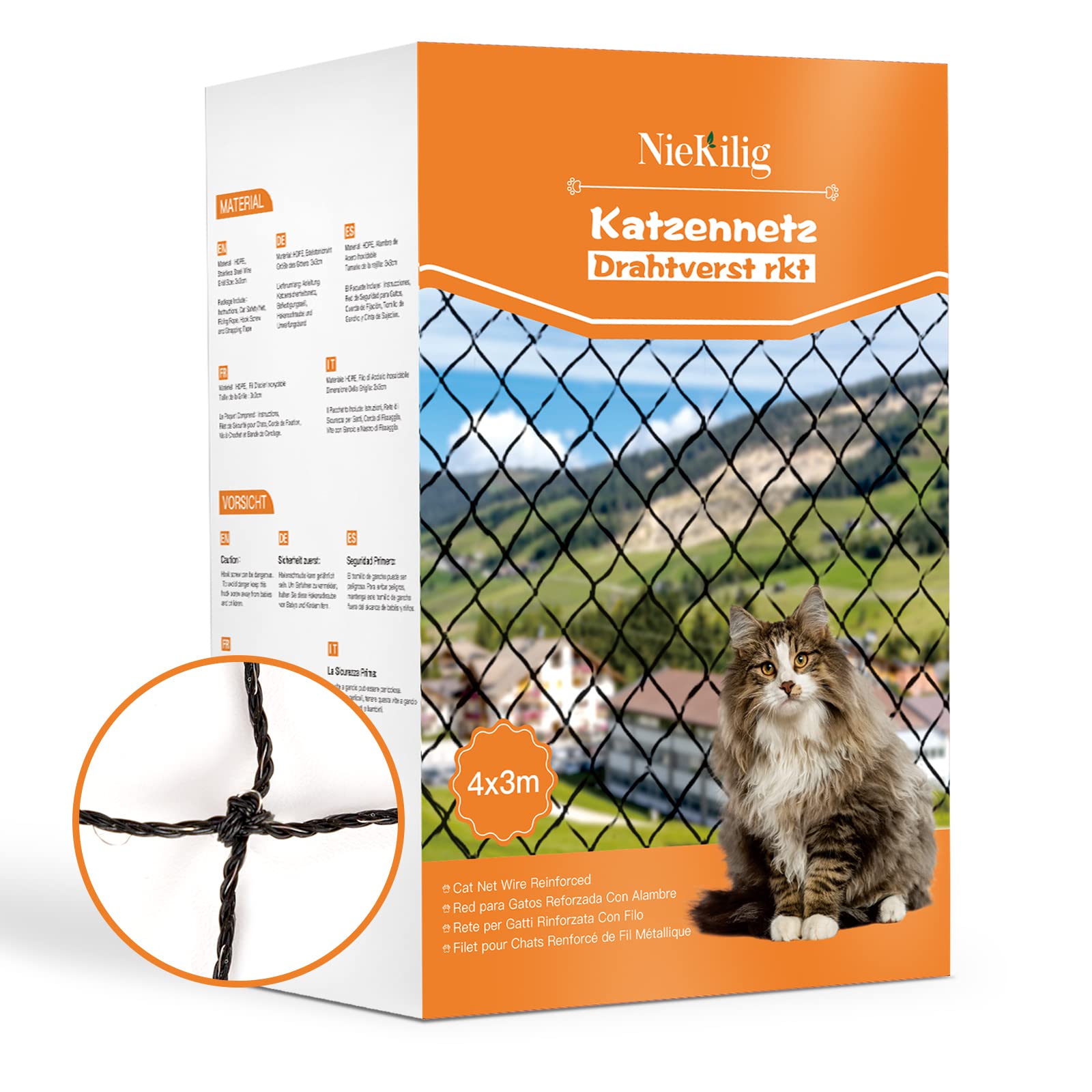 NieKilig Wire-reinforced Cat Net for Balconies, 4x3m Cat Net without Drilling for Grid Windows, Balcony Wire Net Cats for Balconies, Patios, Skylights, Doors, Fences