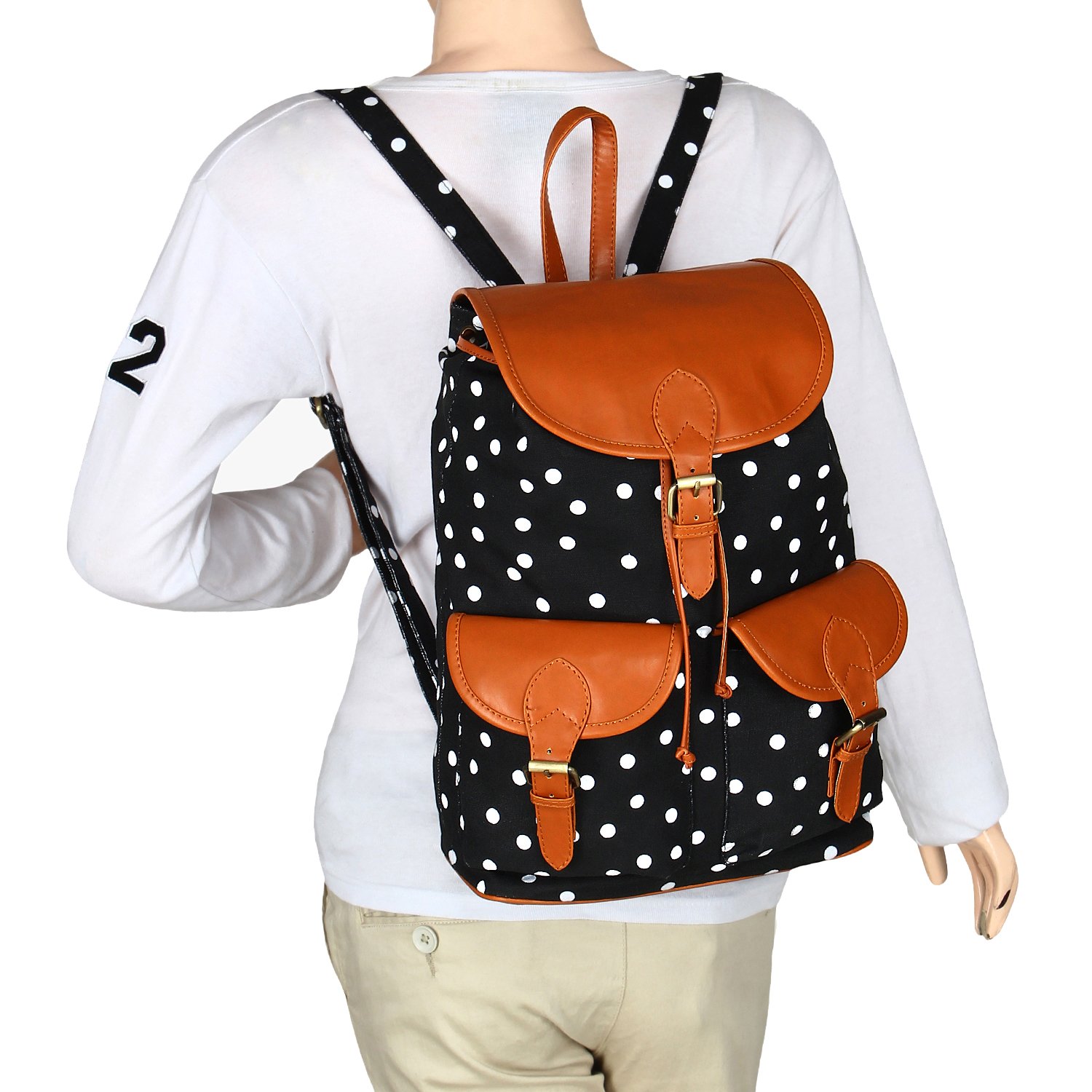 lychee bags canvas/pu debbie backpack for girls (black)