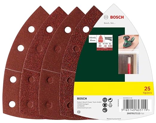 Bosch 25tlg. Schleifblatt-Set verschiedene Materialien für Multischleifer (Körnung 40/80/120/180, 11 Löcher)