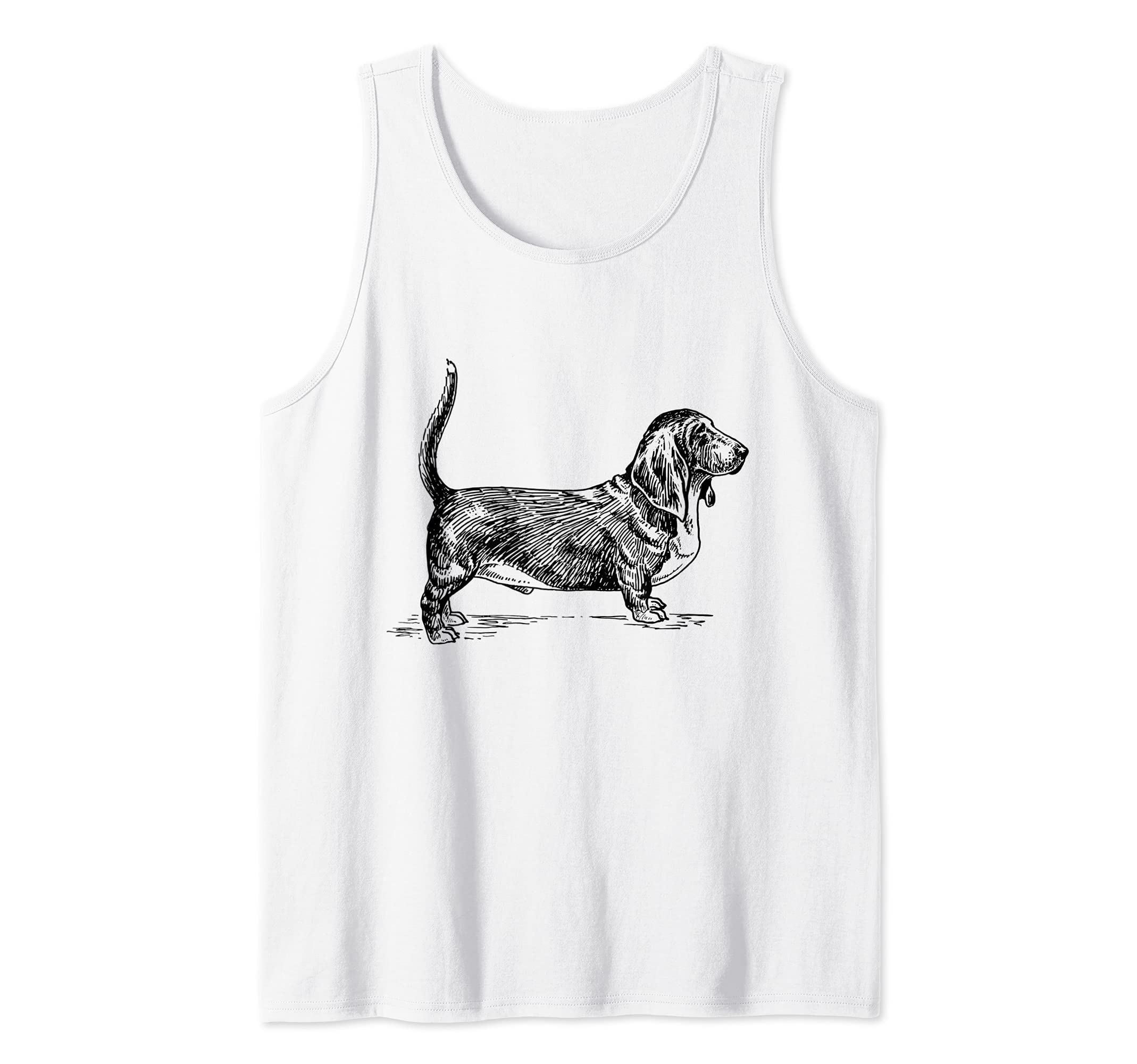 Basset Hound Dog Lover Vintage Illustration Black Graphics Tank Top