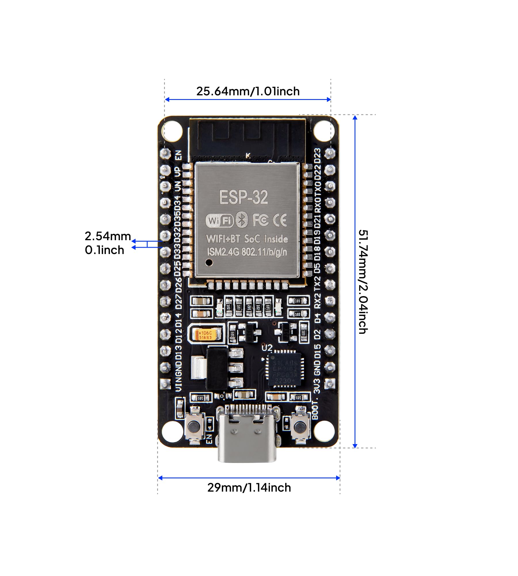 ELEGOO 3PCS ESP-32 Development Board USB-C, 2.4GHz Dual Mode WiFi+Bluetooth Dual Core Microcontroller for Arduino IDE, Support AP/STA/AP+STA, CP2102 Chip