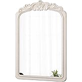 Sintosin Vintage Arch Mirror 29 X 20 Inch, Hanging Distressed White Wood Frame Rustic Arched Bathroom Mirror with Beaded Deta