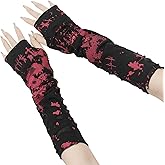 YAMEIZE Women Goth Fingerless Gloves - Black Grunge Long Ripped Slit Gloves for Halloween Costume Party