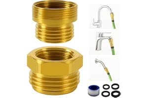 ROOGSIH Shower Hose Adapter and Faucet Adapter Kit, Brass G1/2" Female, 55/64"-27 Female, and 15/16"-27 Male to 3/4" GHT Male Garden Hose Connector, with Washer and PTFE Tape