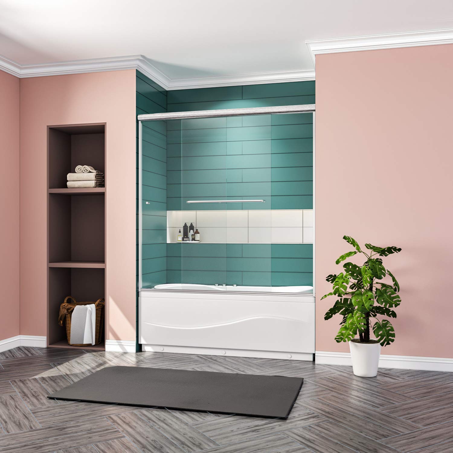 Buy ELEGANT 58.5 in. 60 in. W x 62 in. H Bypass Sliding Bathtub Door