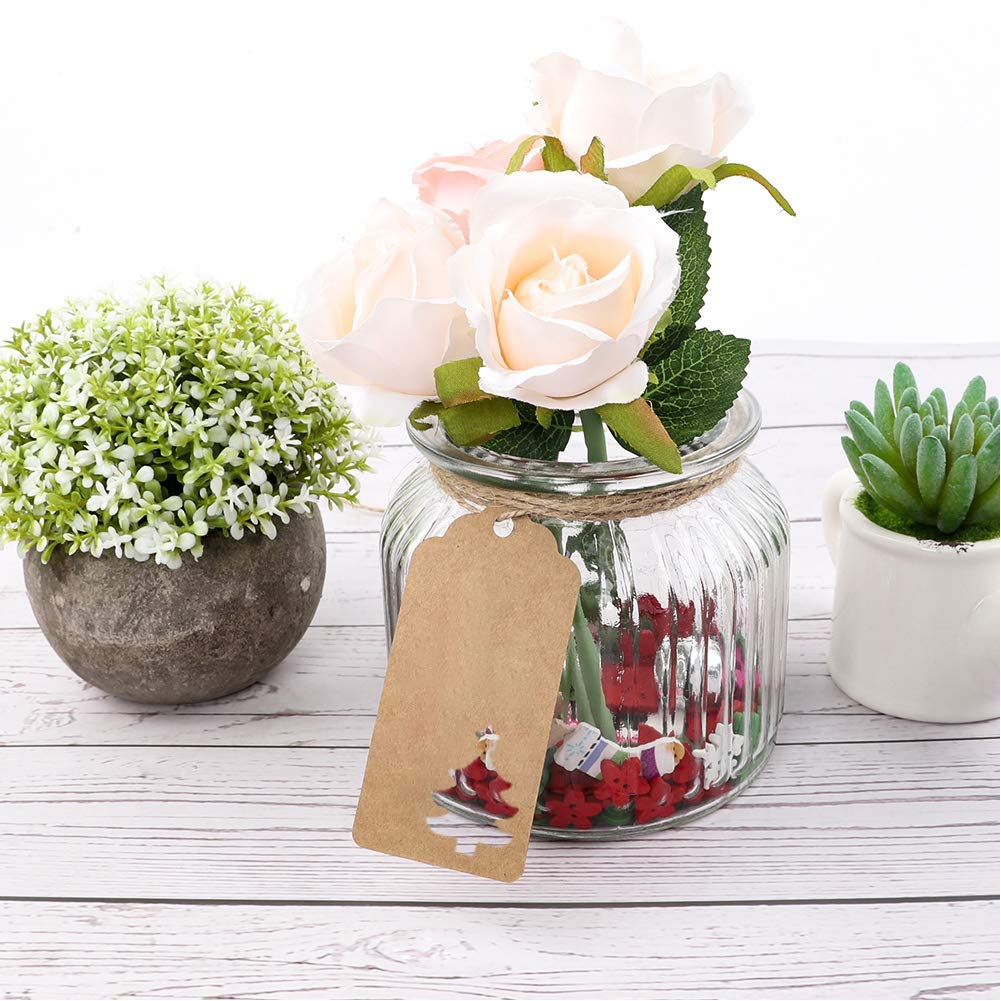 HAKACC Weihnachten Etiketten Anhänger, 150 Stück Geschenkanhänger Kraftpapier Tags Anhängeschilder mit Schnur für Dekorieren von Weihnachtsbaum, handgemachte Arbeit