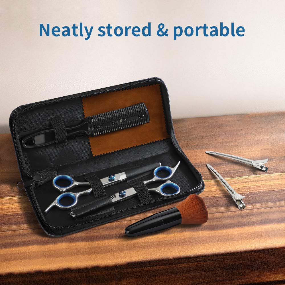 Professional Hair Cutting Scissors Kit, 10 PCS Barber Thinning Shears Haircut Tools Set with Cape Clips Comb and Leather Case for Men Women Adults Kids Salon Hairdressing : Beauty
