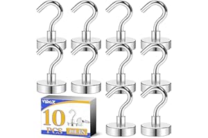 VSKIZ 10 Pack Magnetic Hooks, 50Lbs Heavy Duty Magnets Hooks for Cruise Cabins, Extral Strong Magnets with Hooks for Hanging, Metal Magnetic Grill Hook Magnetic Hanger for Fridge, Toolbox, Storage