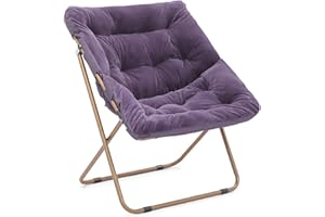 MoNiBloom Square Folding Faux Fur Saucer Chair for Bedroom Living Room Dorm Courtyard Foldable Metal Frame Oversized Large Comfy Furry Padded Soft Lounge Lazy Cozy Moon Chair for Adults (Purple)