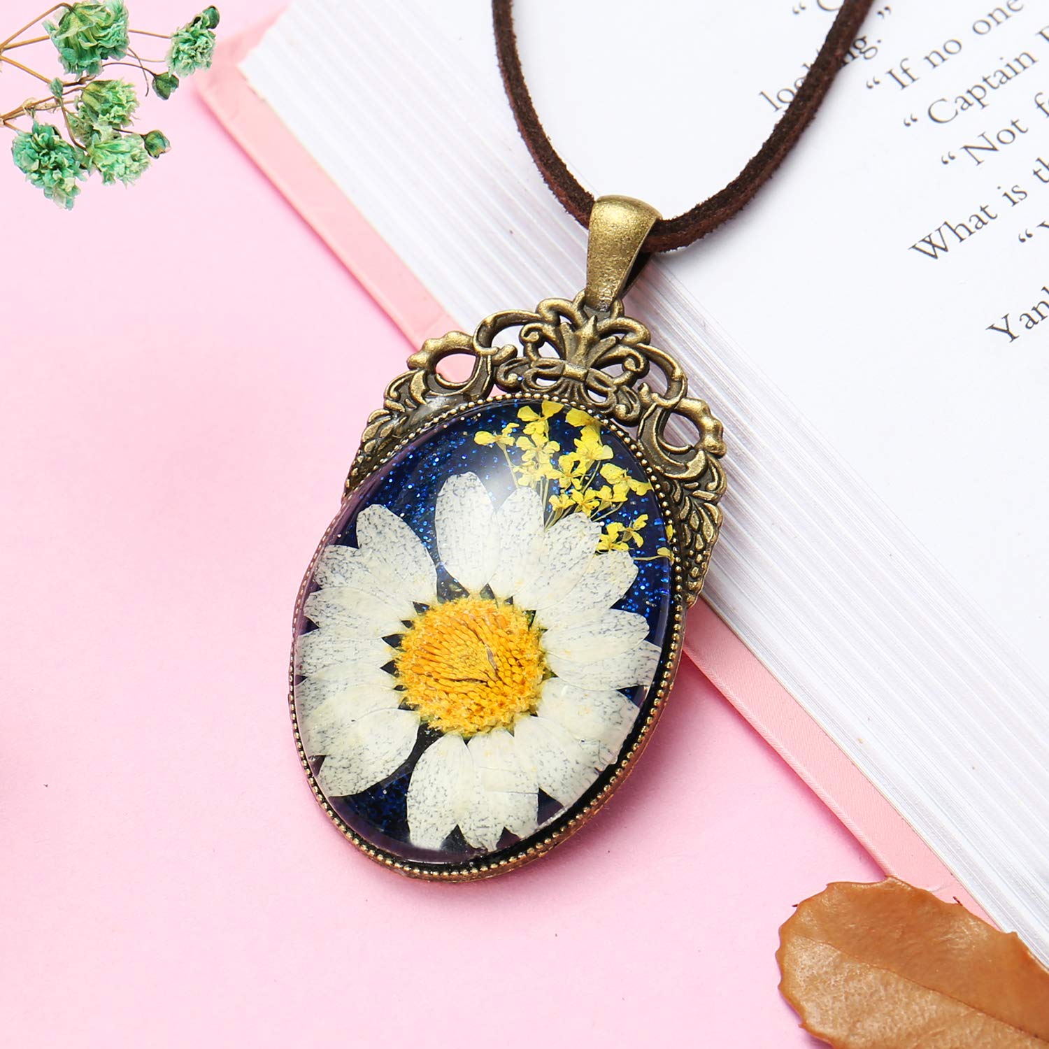 ElfElfElf ELF1441 Handmade Women\'s & Girls\' Necklace with Real Dry Flower White 5