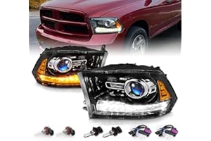 AmeriLite for 2009-2018 Dodge Ram 1500 2500 3500 BOTH Models Switchback LED Polished Black Replacement Projector Headlight Assembly Set - Passenger and Driver Side