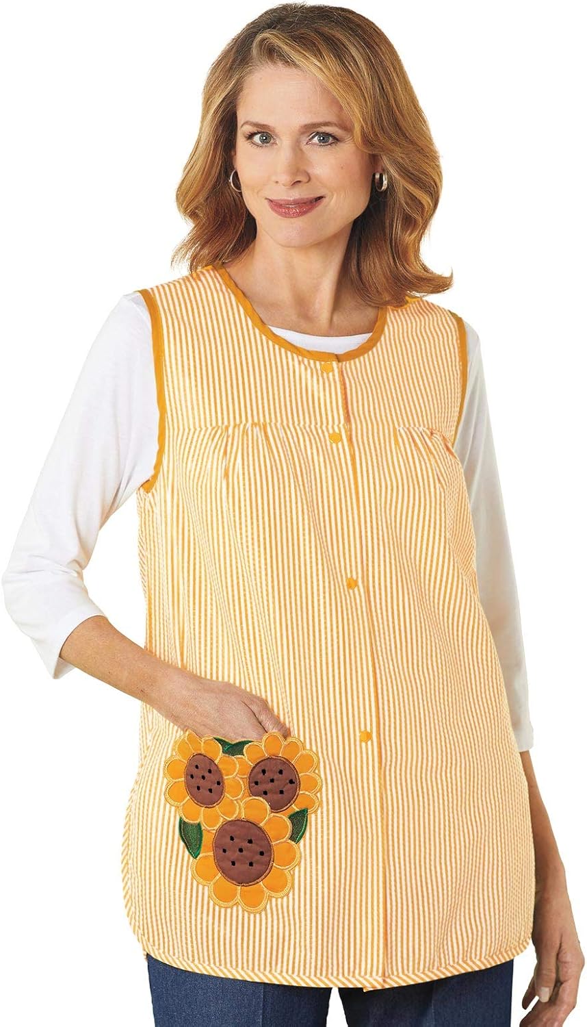 Aprons Reversible Yellow Sunflowers on Green Cobbler Smock ApronFits