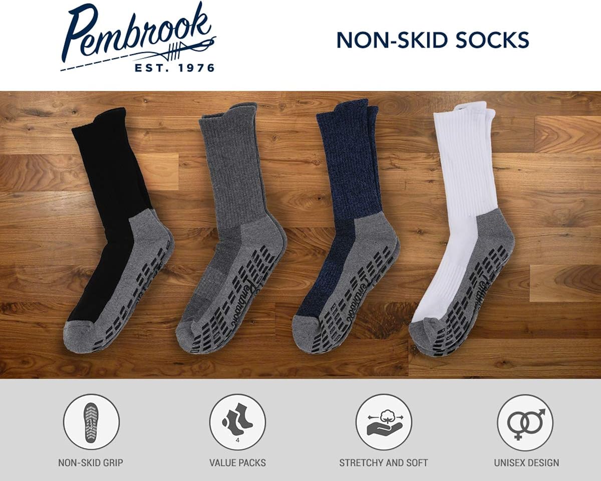 Non Skid Crew Socks - (4 Pairs) - Anti Slip Socks for Barre Yoga Pilates Maternity Pregnancy Hospital Adults Men Women: Clothing