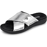 LazyStep Women's Lightweight Adjustable Cross Sandals Slide Slippers with Orthotic Arch Support(2024, Size 7, Silver)